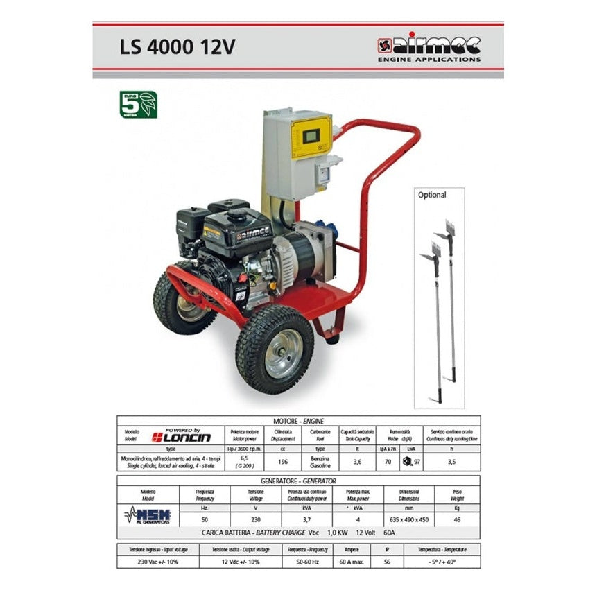 Generatore di Corrente Wortex LWS 4000 HLT 12V con Quadro Stabilizzato