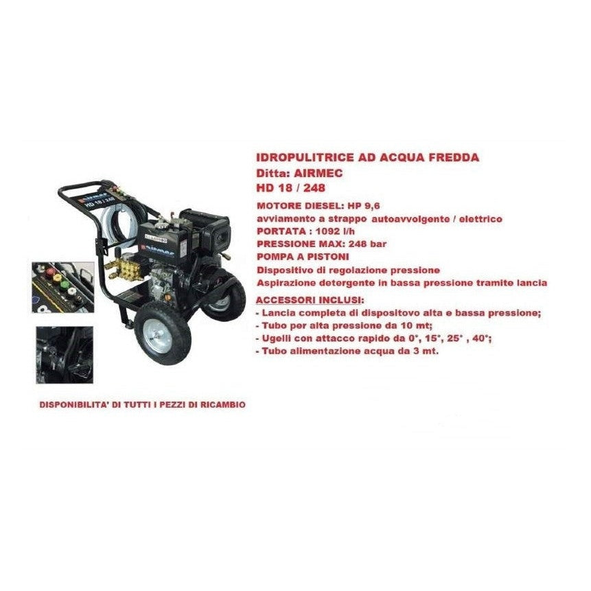 Idropulitrice Airmec HD 18/248 con Motore Diesel