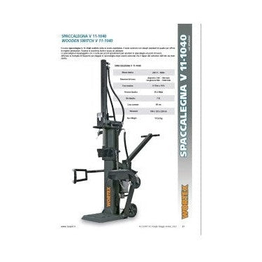 Spaccalegna Verticale Wortex V 11-1040 Elettrico da 11 Tonnellate