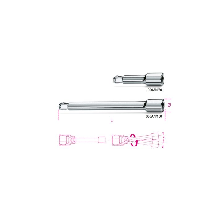 Beta 900AN/100 Prolunghe a mano con attacchi quadri, maschio e femmina 1/4" angolari, cromate 009000826