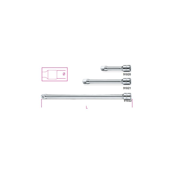 Beta 910/20 Prolunghe a mano con attacchi quadri maschio e femmina 3/8" cromate 009100820