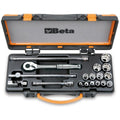 Beta 910AS/MBM-C18 Assortimento di 13 chiavi a bussola a mano poligonali e 5 accessori in cassetta di lamiera 009100926