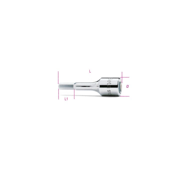 Beta 910ME 4 Chiavi a bussola a mano maschio esagonale con attacco quadro femmina 3/8" cromate 009100504