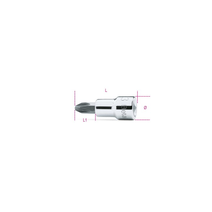 Beta 910PH 4 Chiavi a bussola a mano a giravite per viti con impronta a croce Philips® con attacco quadro 3/8" cromate - inserti