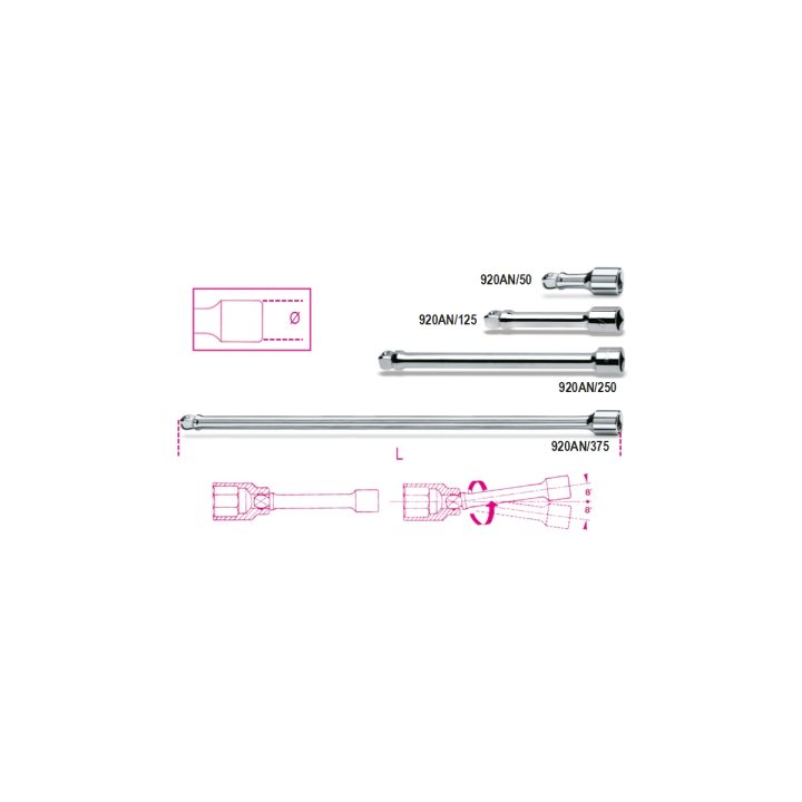Beta 920AN/125 Prolunghe a mano con attacchi quadri maschio e femmina 1/2" angolari, cromate 009200834