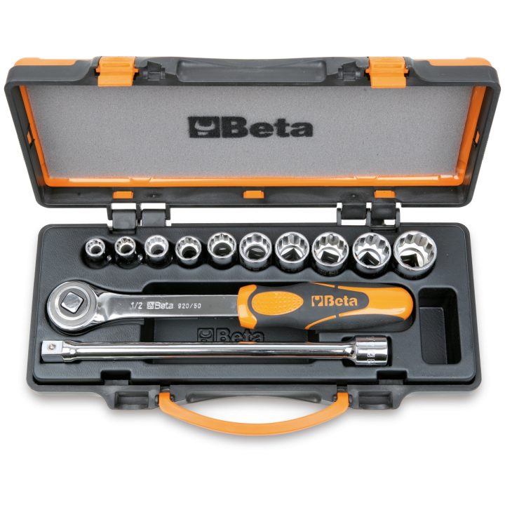 Beta 920AS/C10 Assortimento di 10 chiavi a bussola a mano poligonali e 2 accessori in cassetta di lamiera 009200919