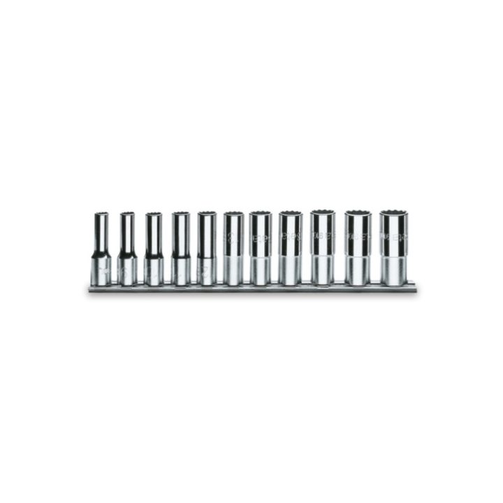 Beta 920BL/SB11 Serie di 11 chiavi a bussola a mano lunghe bocca poligonale (art. 920BL) su supporto 009200338