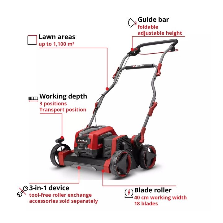 EINHELL 3420615 Scarificatore senza fili Scarifier EINHELL GP-SC 36/40 Li BL-Solo nero rosso - immagine 3